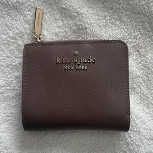 kate spade Brown Leather Zip Around Wallet with Gold Logo